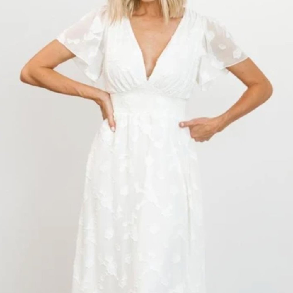 Baltic Born White Evelyn Smocked Midi Dress